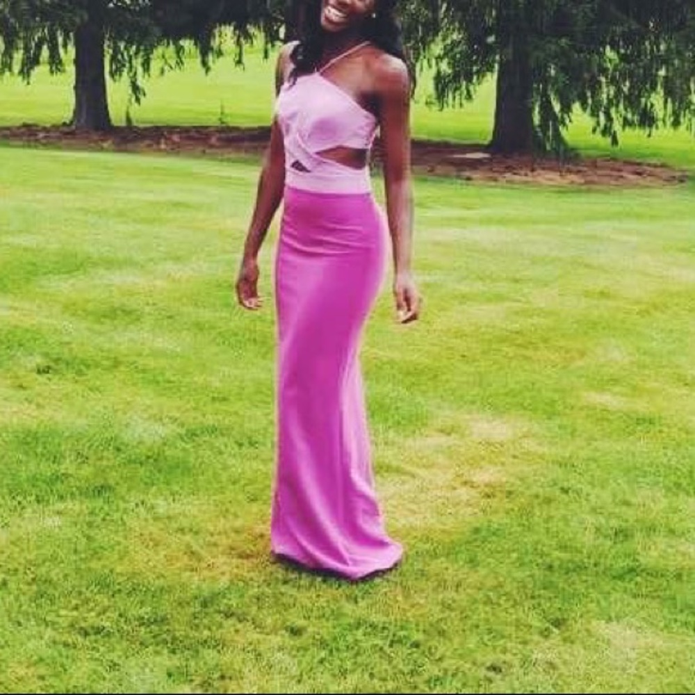 PINK STRAPLESS CUTOUT PROM DRESS - Picture 3 of 5